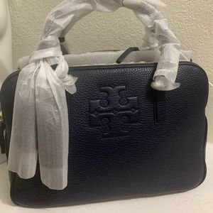 Tory Burch Thea Triple Navy Satchel handbag